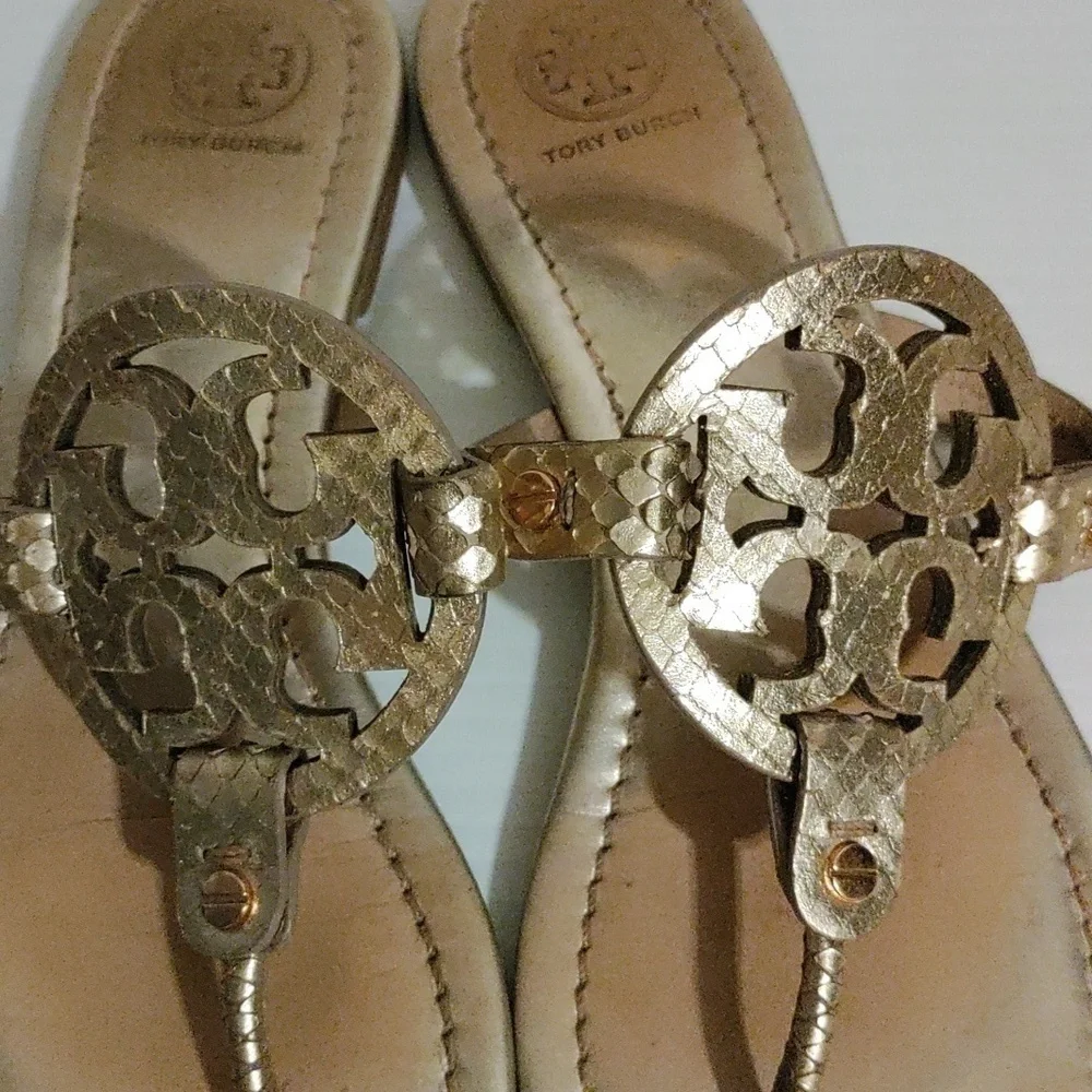 Tory Burch Metallic Gold Tumbled Miller Sandals Size 10